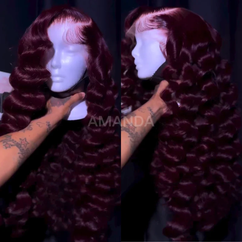 Pre-plucked Hairline Double Drawn Cherry Burgundy Glueless HD Lace Wig - 200% Density - Image 3