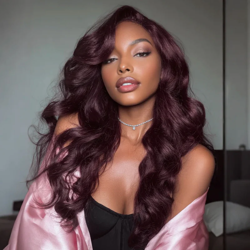 Pre-plucked Hairline Double Drawn Cherry Burgundy Glueless HD Lace Wig - 200% Density - Image 4