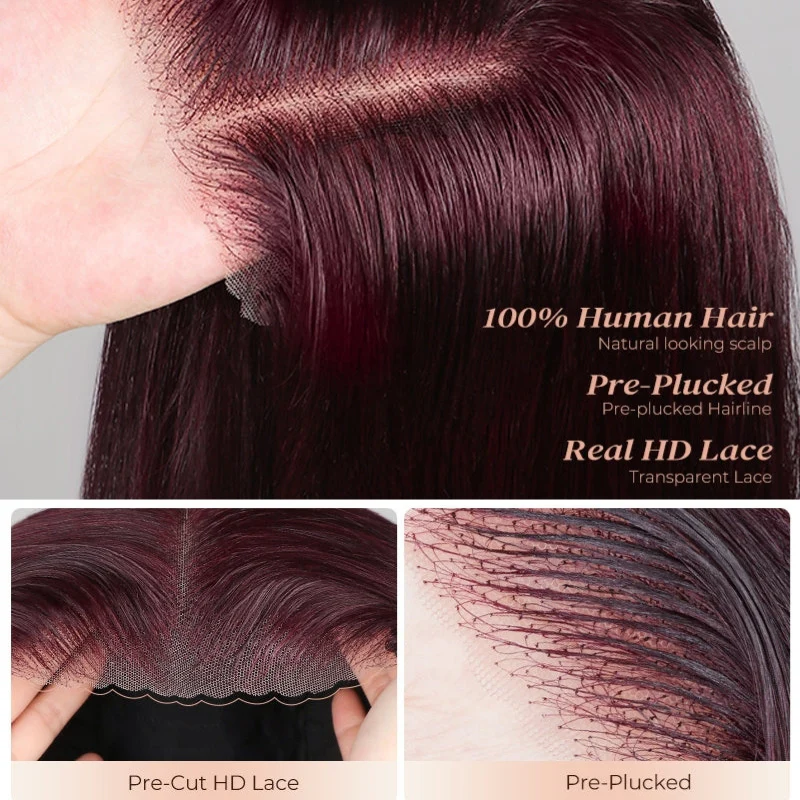 Pre-plucked Hairline Double Drawn Cherry Burgundy Glueless HD Lace Wig - 200% Density - Image 6