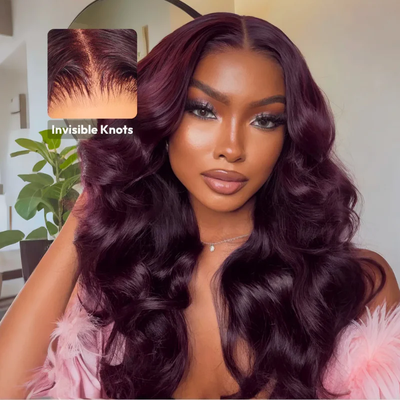 Straight 7x5 / 13x4 Lace Frontal Glueless Dark Purple Cherry Burgundy Wig Invisi Drawstring Human Hair Wigs-Amanda Hair - Image 11