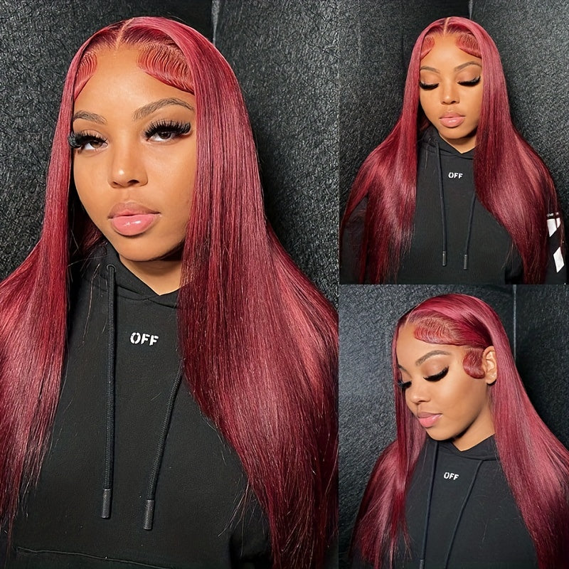 Straight Glueless 7x5 / 13x4 Lace Front Wig Pre Everything 99J Burgundy Red Colored Transparent Lace Human Hair Wigs- Amanda Hair - Image 2