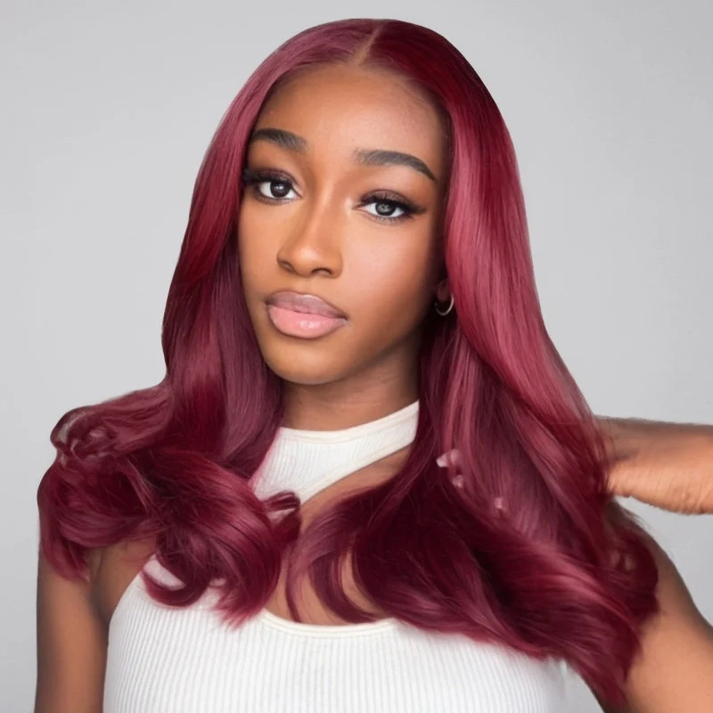 Straight Glueless 7x5 / 13x4 Lace Front Wig Pre Everything 99J Burgundy Red Colored Transparent Lace Human Hair Wigs- Amanda Hair - Image 5