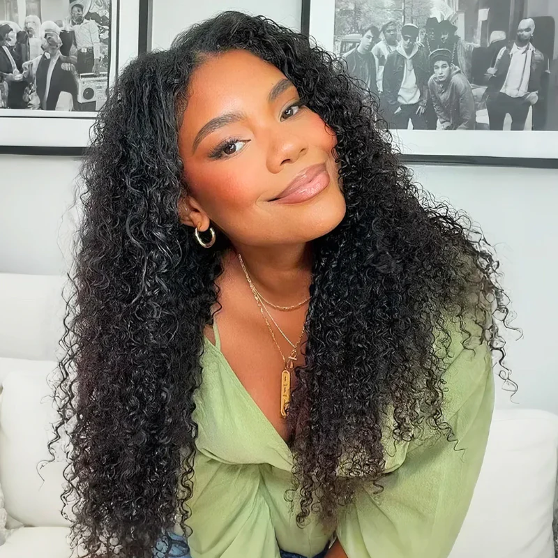 Upgrade V Part Jerry Curly Glueless Wig Invisi Drawstring Real Scalp Virgin Human Hair Flash Sale- Amanda Hair - Image 4