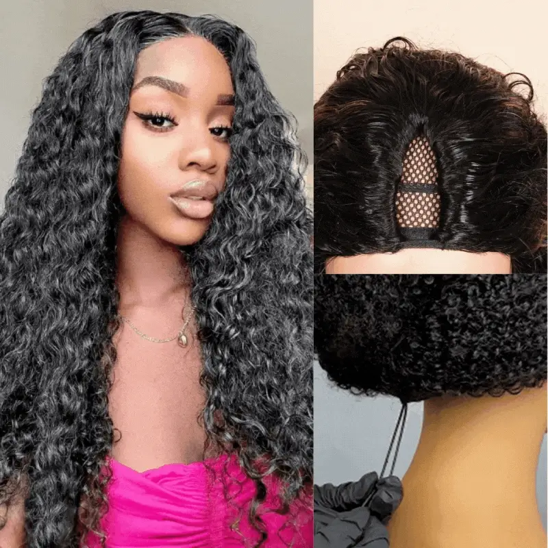 Water Wave Upgrade V Part Wig Human Hair Glueless No Leave Out Wig Invisible Drawstring Flash Sale- Amanda Hair - Image 4