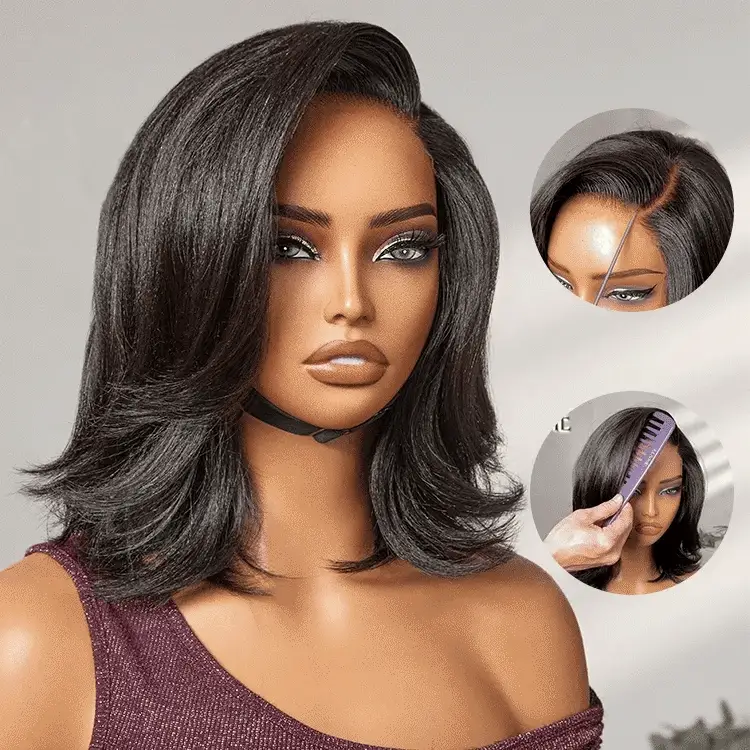 Yaki Straight Short Bob Wig Pre Everything Glueless Lace Front Wig Flash Sale-Amanda Hair